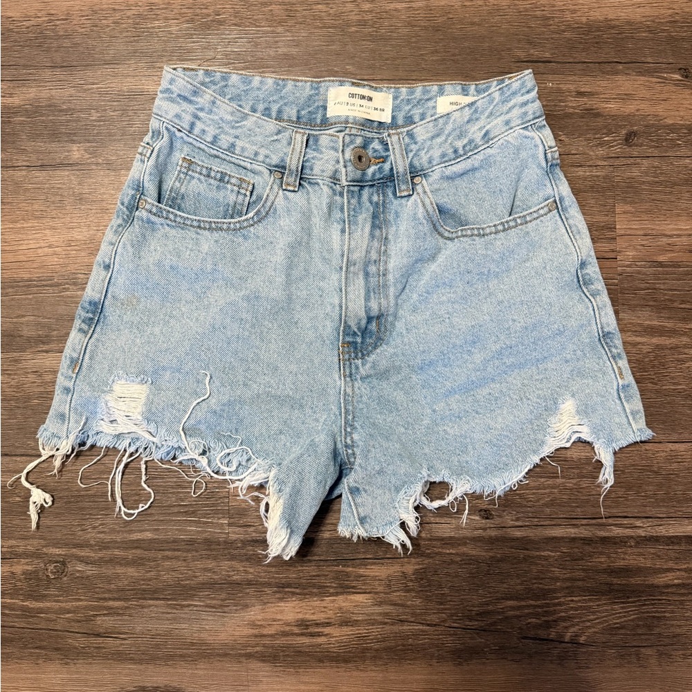 Cotton On Frayed Hem Light Blue Jean Shorts